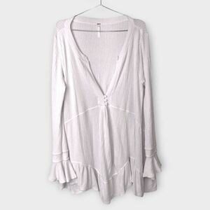 Free People Womens Pullover Sz L White Slouchy Cozycore Bohochic Earthy Hippies